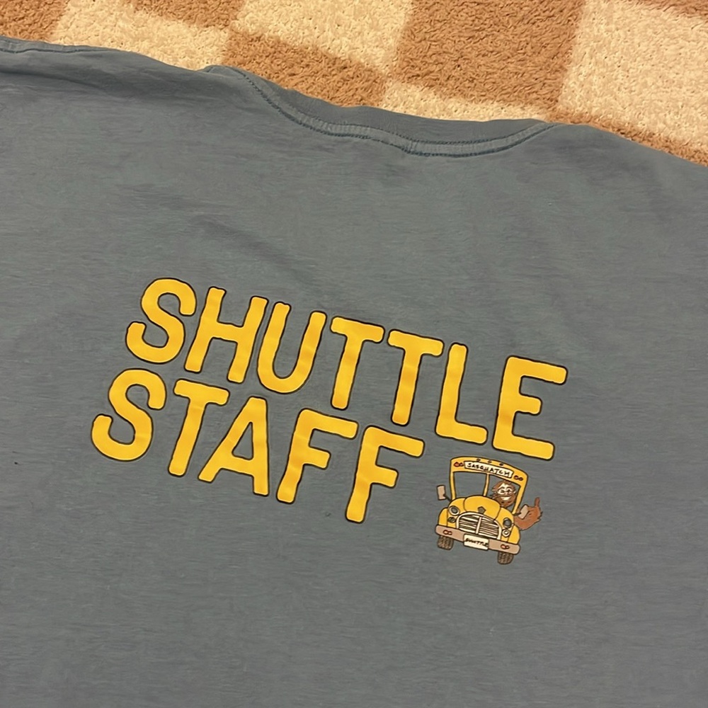 2XL Sasquatch school bus shuttle staff T-shirt